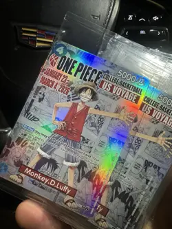 One Piece Monkey.D.Luffy Leader Promo Card US Voyage College Basketball Bandai … - Image 1