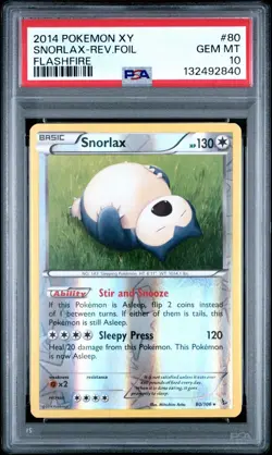 2014 Pokemon XY Flashfire # 80 Snorlax Reverse Foil PSA 10 Card GEM MINT! Pop 2! - Image 1