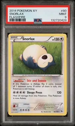 2014 Pokemon XY Flashfire # 80 Snorlax Non Holo PSA 9 Card MINT Trusted Seller! - Image 1