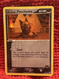 Team Magma’s Poochyena 65/95 ex Team Magma vs Team Aqua Pokemon Card VLP - Image 1