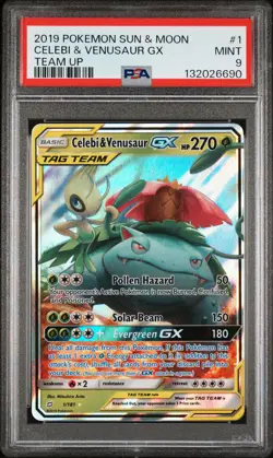 2019 Pokemon Sun & Moon Team Up Celebi & Venusaur GX PSA 9 #1/181 - Image 1