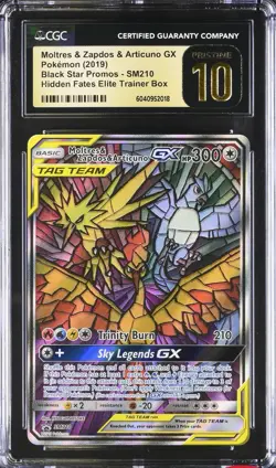 CGC 10 Pristine Moltres & Zapdos & Articuno Gx Sm210 Hidden Fates ETB Pokemon - Image 1