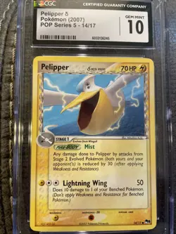 CGC GM10 Pelipper Pokemon 2007 POP Series 5 14/17 Shadowless - Image 1