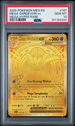 2025 Pokemon Meg EN Mega Gardevoir EX Hyper Rare #187 PSA 10 GEM MINT Gold - Image 1
