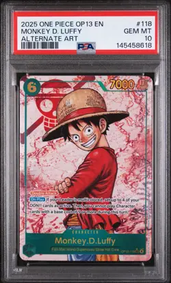2025 ONE PIECE MONKEY D LUFFY OP13 118 CARRYING ON HIS WILL SEC ALT ART PSA 10 - Image 1