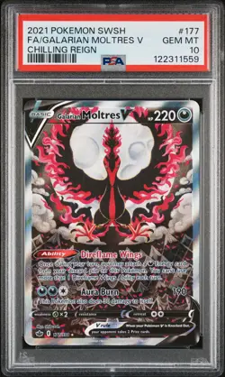 2021 POKEMON SWORD & SHIELD CHILLING REIGN FULL ART/GALARIAN MOLTRES V PSA 10 - Image 1