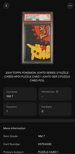 PSA 7 2001 TOPPS POKEMON#P01 ROW 1 COLUMN 1 JOHTO SER.3 EP CARD - Image 2