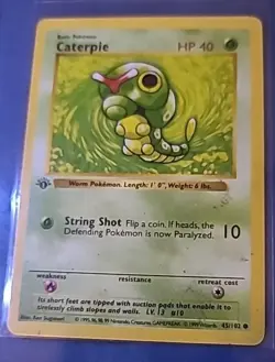 Caterpie 45/102 Base Set 1st Edition Rare Vintage Pokemon Card - Image 1