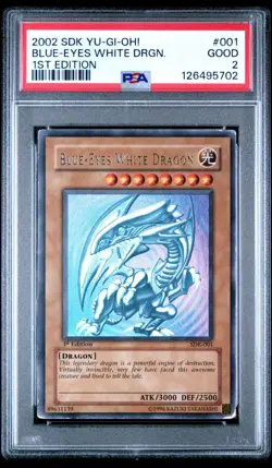 2002 YU-GI-OH! STARTER DECK: KAIBA 1ST ED #001 BLUE-EYES WHITE DRAGON PSA 2 - Image 1
