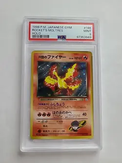 Rocket's Moltres Pokemon 1998 Holo Gym Heroes Japanese 146 PSA MINT 9 - Image 1