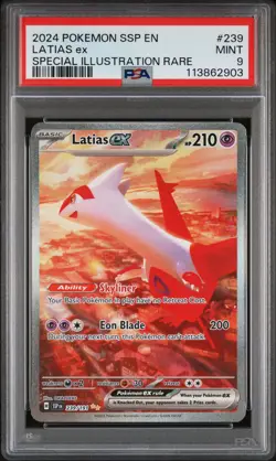 2024 POKEMON SSP EN-SURGING SPARKS SPECIAL ILLUSTRATION RARE LATIAS EX PSA 9 - Image 1