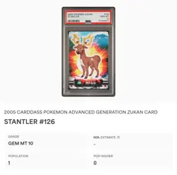 PSA 10 GEM MINT Stantler #126 Carddass Zukan Advanced Gen. Bandai Pokemon POP 1 - Image 2