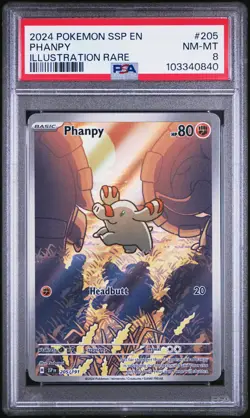 2024 POKEMON SSP EN-SURGING SPARKS ILLUSTRATION RARE #205 PHANPY PSA 8 - Image 1