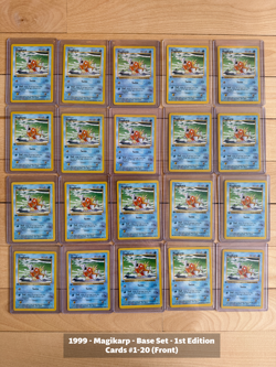 1999 Pokemon Magikarp 1st Edition Shadowless Base Set – Lot of 80 – Near Mint - Image 1