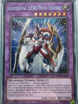 YUGIOH Secret Rare Elemental Hero Neos Knight BLHR-EN064 1st Edition PSA 9 - Image 2