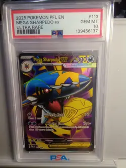 2025 Pokemon Pfl En Mega Sharpedo Ex Ultra Rare #113/094 Psa 10 - Image 1