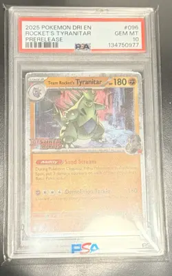 2025 Pokemon DRI EN-Destined Rivals Prerelease Team Rocket's Tyranitar PSA 10 - Image 1