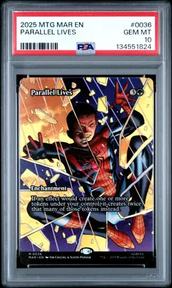 2025 MTG MARVEL'S SPIDER-MAN: SOURCE MAT #0036 PARALLEL LIVES PSA 10 - Image 1