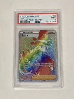 2021 Pokemon Chilling Reign Avery Secret Rare FA #211/198 Mint PSA 9 Rainbow - Image 1