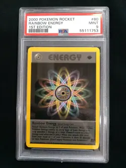 Graded PSA 9 RAINBOW ENERGY #80 2000 Pokemon Rocket 1ST EDITION MINT - Image 1