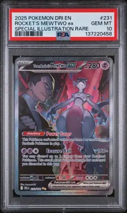 2025 Pokemon Destined Rivals Team Rocket's Mewtwo ex #231 SIR PSA 10 - Image 1