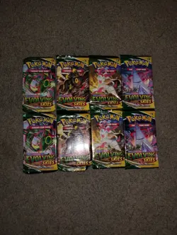 Pokemon TCG Sword & Shield Evolving Skies Booster Pack Lot Of 8 Packs-2 Art Sets - Image 1