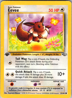 1st Edition Eevee 51/64 Jungle Set Vintage 1999 Pokemon TCG WOTC - Image 1