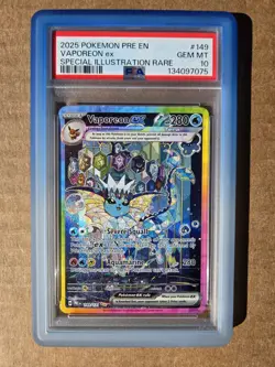 2025 Pokemon Prismatic Evolutions Vaporeon ex #149 SIR PSA 10 - Image 1
