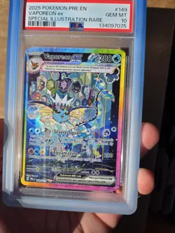 2025 Pokemon Prismatic Evolutions Vaporeon ex #149 SIR PSA 10 - Image 3