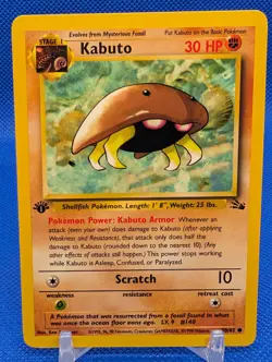 Pokemon TCG Kabuto Fossil 1st Edition Common Card 50/62 NM Condition - Image 1
