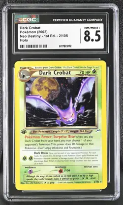 CGC 8.5 Dark Crobat Neo Destiny 1st Edition 2/105 Holo Pokemon Card - Image 1