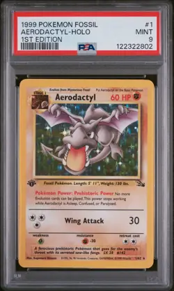 1999 POKEMON FOSSIL 1ST ED #1 AERODACTYL-HOLO PSA 9 - Image 1