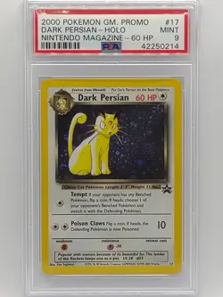 Pokemon Nintendo Magazine WOTC Black Star Promo #17 Dark Persian Holo PSA 9 Mt - Image 1
