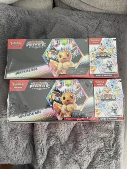 LOT OF 2 Pokemon Prismatic Evolutions Surprise Box+Booster Bundle Sams Club Set - Image 1