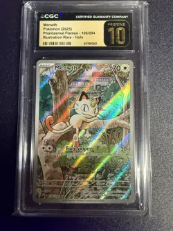 2025 Pokemon Meowth Phantasmal Flames 106/094 IR CGC PRISTINE 10 - Image 1