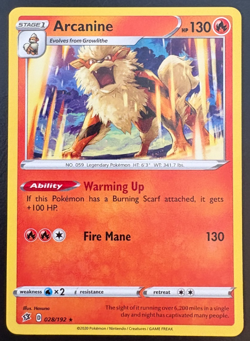 Pokemon 028/192 Arcanine Sword Shield Rebel Clash NM - Image 1
