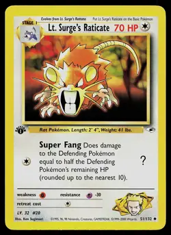Pokemon Card - Lt. Surge's Raticate Gym Heroes 51/132 Uncommon 1st Edition - Image 1