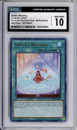 CGC 10 GEM MINT Yu-Gi-Oh! Pharaoh’s Gods Sprite’s Blessing Ultra Rare MP22-EN252 - Image 1