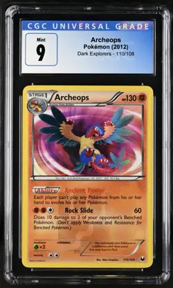 POKEMON CARD 2012 ARCHEOPS HOLO SHINY 110/108 BLACK & WHITE DARK EXPLORERS CGC 9 - Image 1