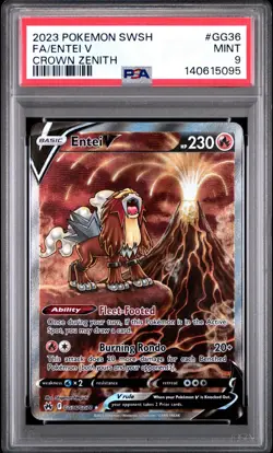PSA 9 Entei V GG36/GG70 Crown Zenith Alternate Art Pokemon Card FA 2023 - Image 1