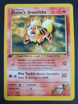 Blaine's Growlithe 35/132 1st Edition - Gym Heroes - Pokemon Card - Excellent - Image 1