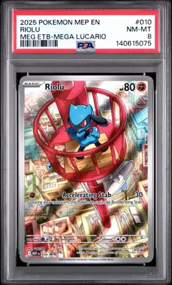 2025 POKEMON MEP MEGA EVOLUTION ETB PROMO #010 RIOLU PSA 8 - Image 1