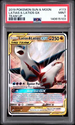 Latias & Latios GX 113/181 Sun & Moon Team Up Holo Pokemon PSA 9 - Image 1
