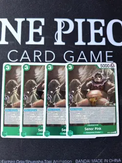 One Piece TCG Kingdoms of Intrigues OP04-026 Senor Pink Rare Foil playset x4 - Image 1