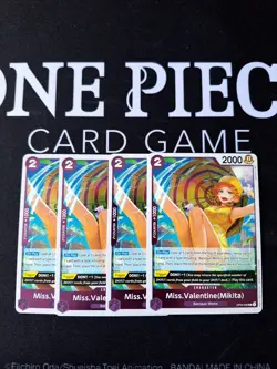 One Piece TCG Kingdoms of Intrigues OP04-066 Miss Valentine Rare Foil playset x4 - Image 1