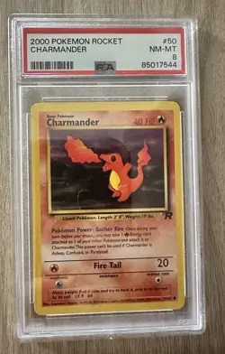 2000 WOTC Pokemon Team Rocket 50/82 CHARMANDER Unlimited PSA 8 Near Mint-Mint - Image 1