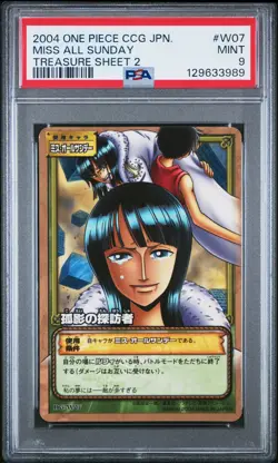 2004 BANDAI ONE PIECE CCG JPN TREASURE SHEET 2 #W07 MISS ALL SUNDAY PSA 9 - Image 1