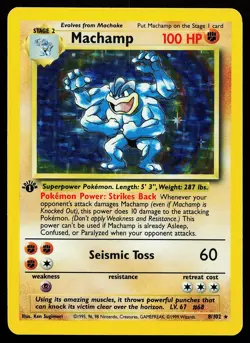 Machamp 8/102 Holo 1st Edition Base Set Unlimited Pokemon Card small dent - Image 1