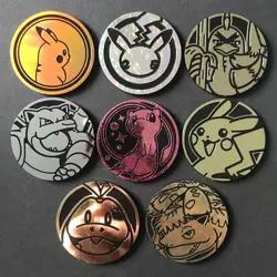 8 X Pokemon Large Coins Coin Tokens Shiny Pikachu Mega Venusaur Blastoise Mew - Image 1