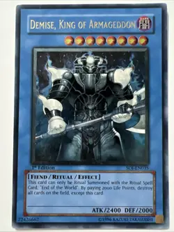 YuGiOh TCG 1st Edition Demise, King of Armageddon - Ultimate Rare SOI-EN035 (3) - Image 1